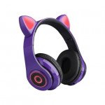Wholesale Bluetooth Wireless Cute Cat LED Foldable Headphone Headset with Built in Mic for Adults Children Work Home School for Universal Cell Phones, Laptop, Tablet, and More (Purple)